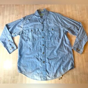 ORVIS BUZZ OFF Insect Shield Shirt Size Medium Blue Cotton Button Front Outdoor